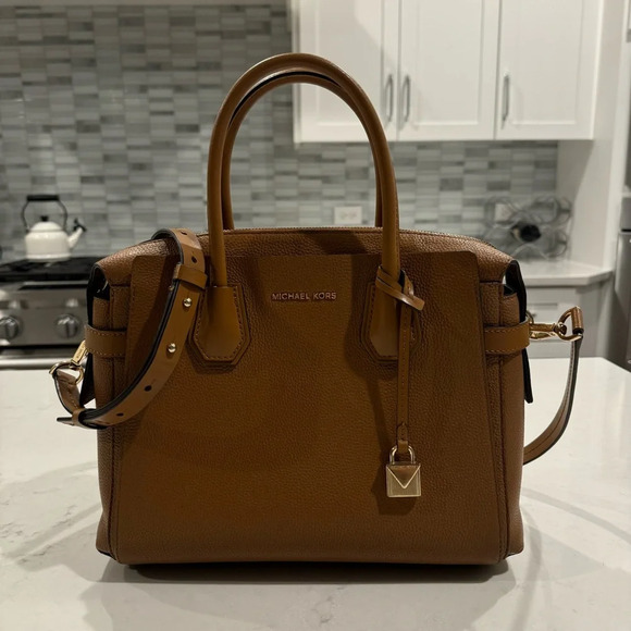 Michael Kors Mercer Pebbled Leather Belted Satchel - Picture 5 of 12